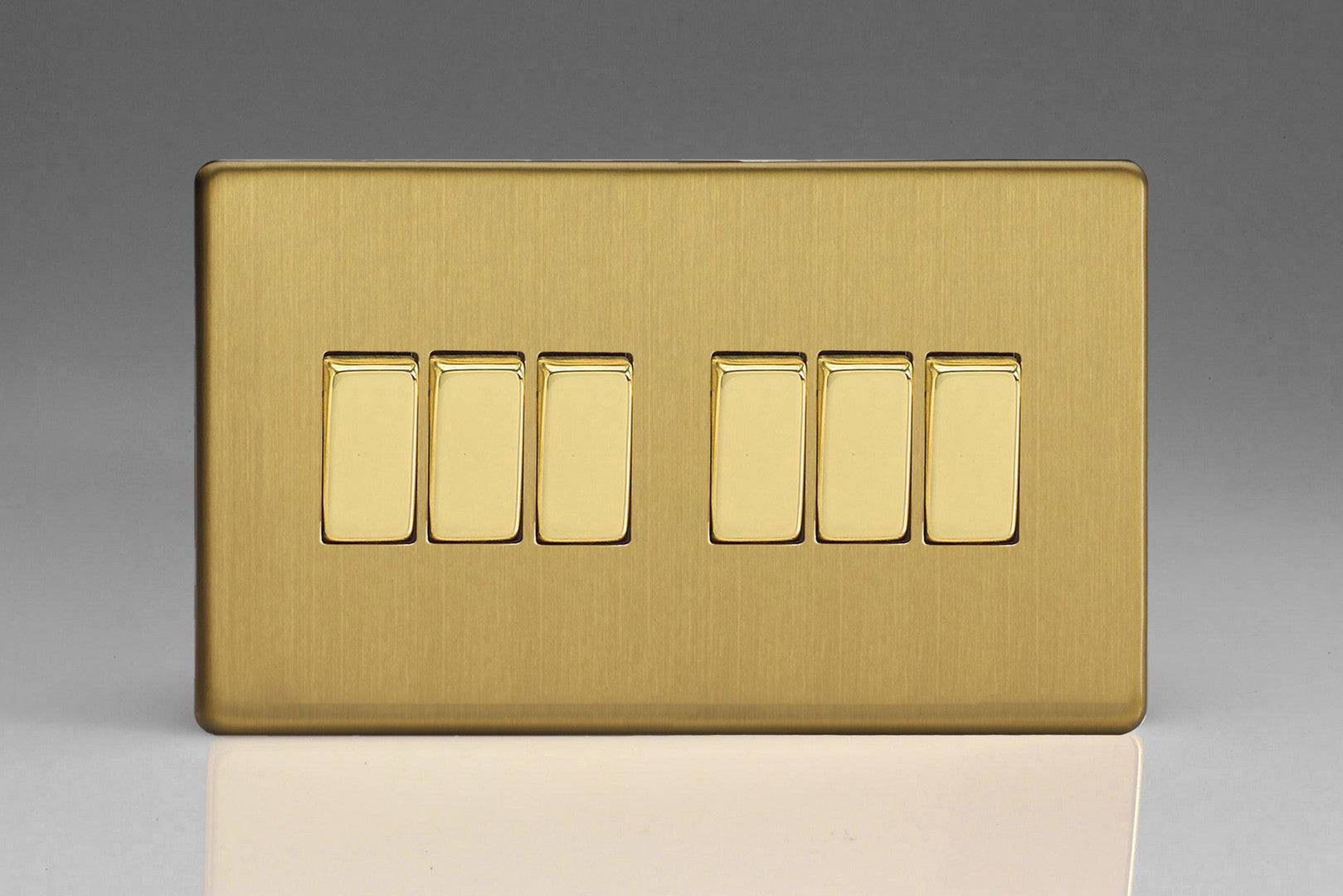 Varilight Screwless Brushed Brass 6G Light Switch XDB96S - The Switch Depot