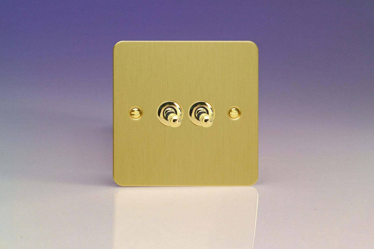 Varilight Ultraflat Brushed Brass 2G Toggle Switch XFBT2 The Switch Depot