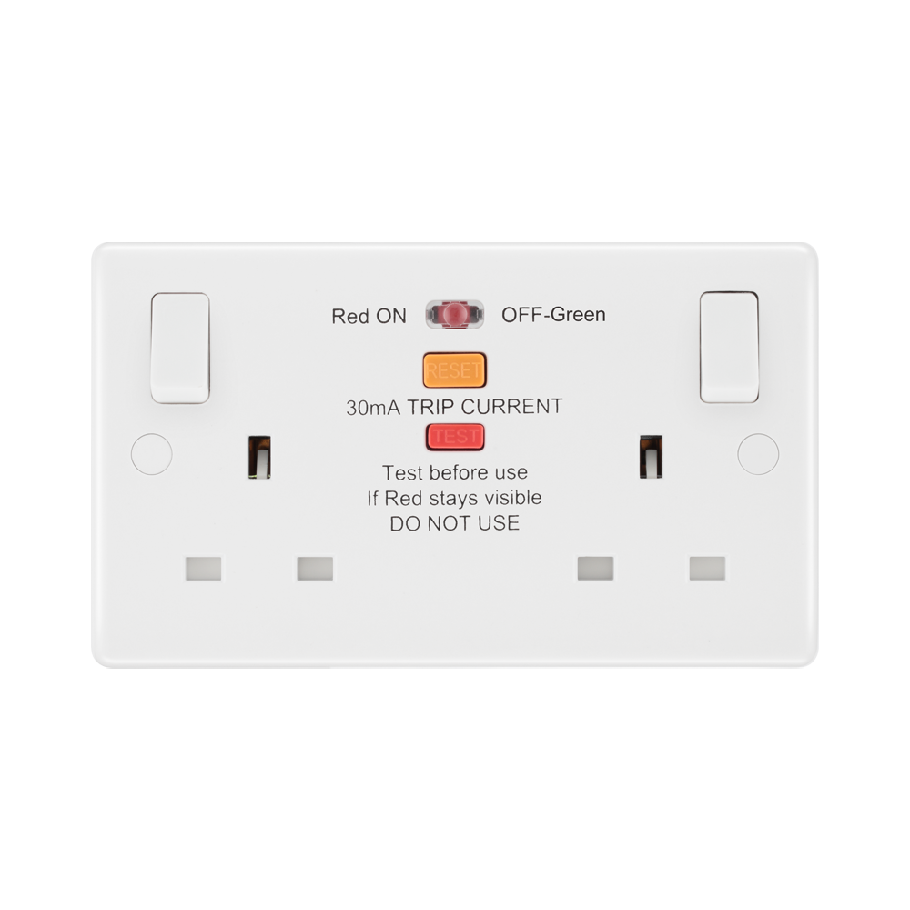 BG White Moulded 13A Double Socket with RCD 822ARCD available from RS Electrical Supplies