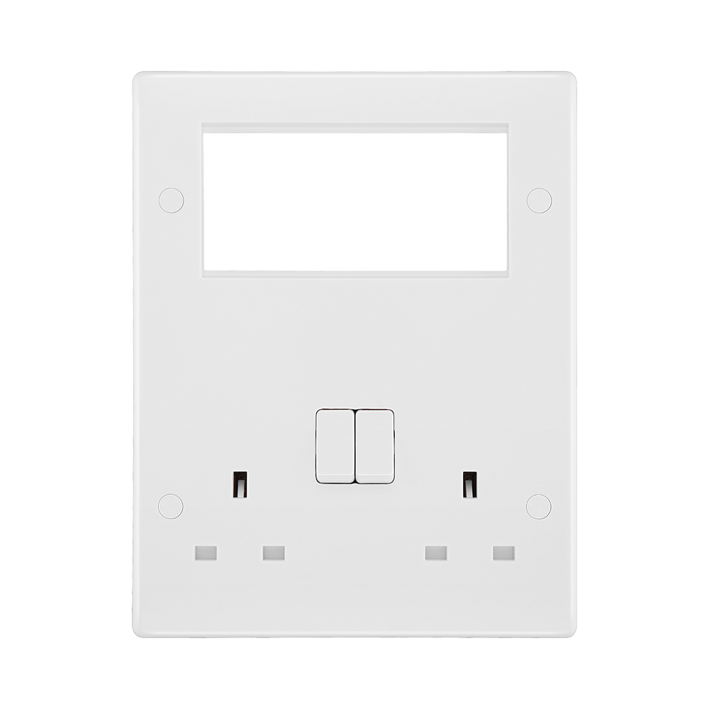 BG White Moulded 13A Double Socket with 4G Euro Plate 822EM4 available from RS Electrical Supplies