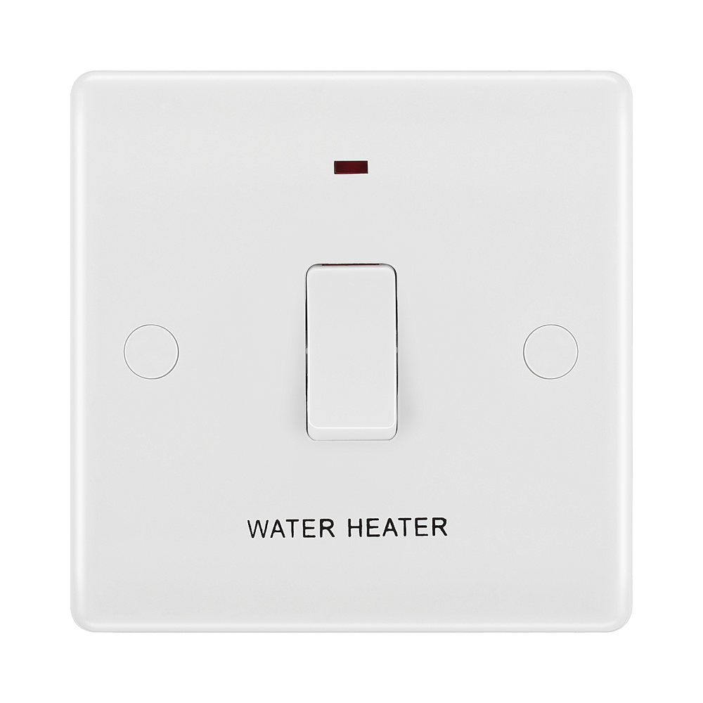 BG White Moulded 20A DP Switch with Neon Flex and Marked Water Heater 833WH available from RS Electrical Supplies