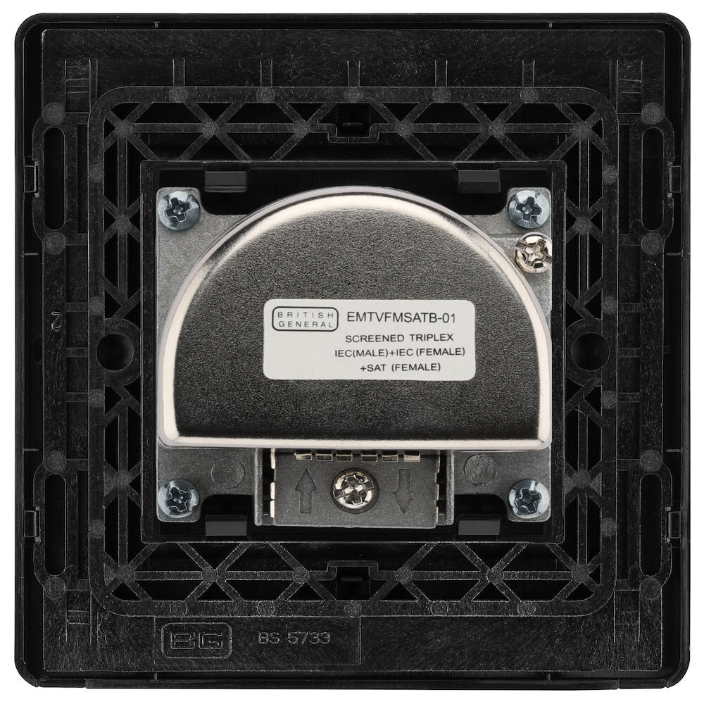 BG Evolve Polycarbonate Black Chrome Triplex TV Socket PCDBCTRIB Available From RS Electrical back side