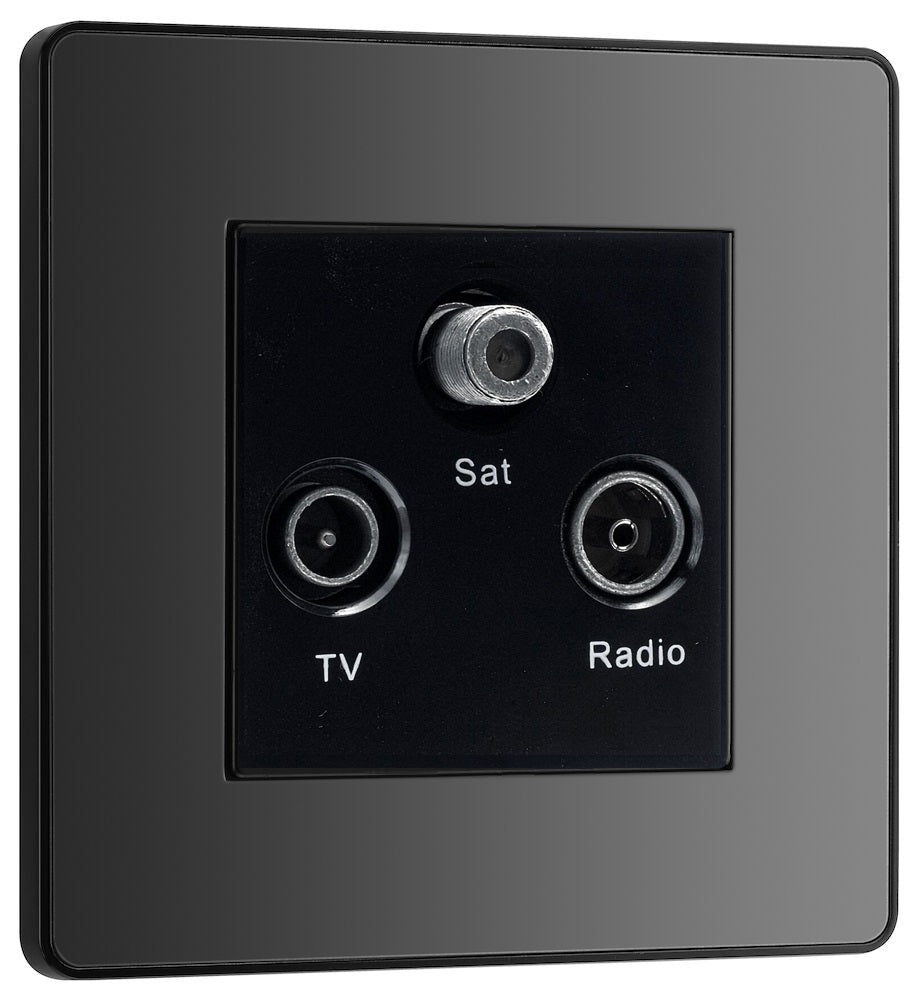 BG Evolve Polycarbonate Black Chrome Triplex TV Socket PCDBCTRIB Available From RS Electrical left side