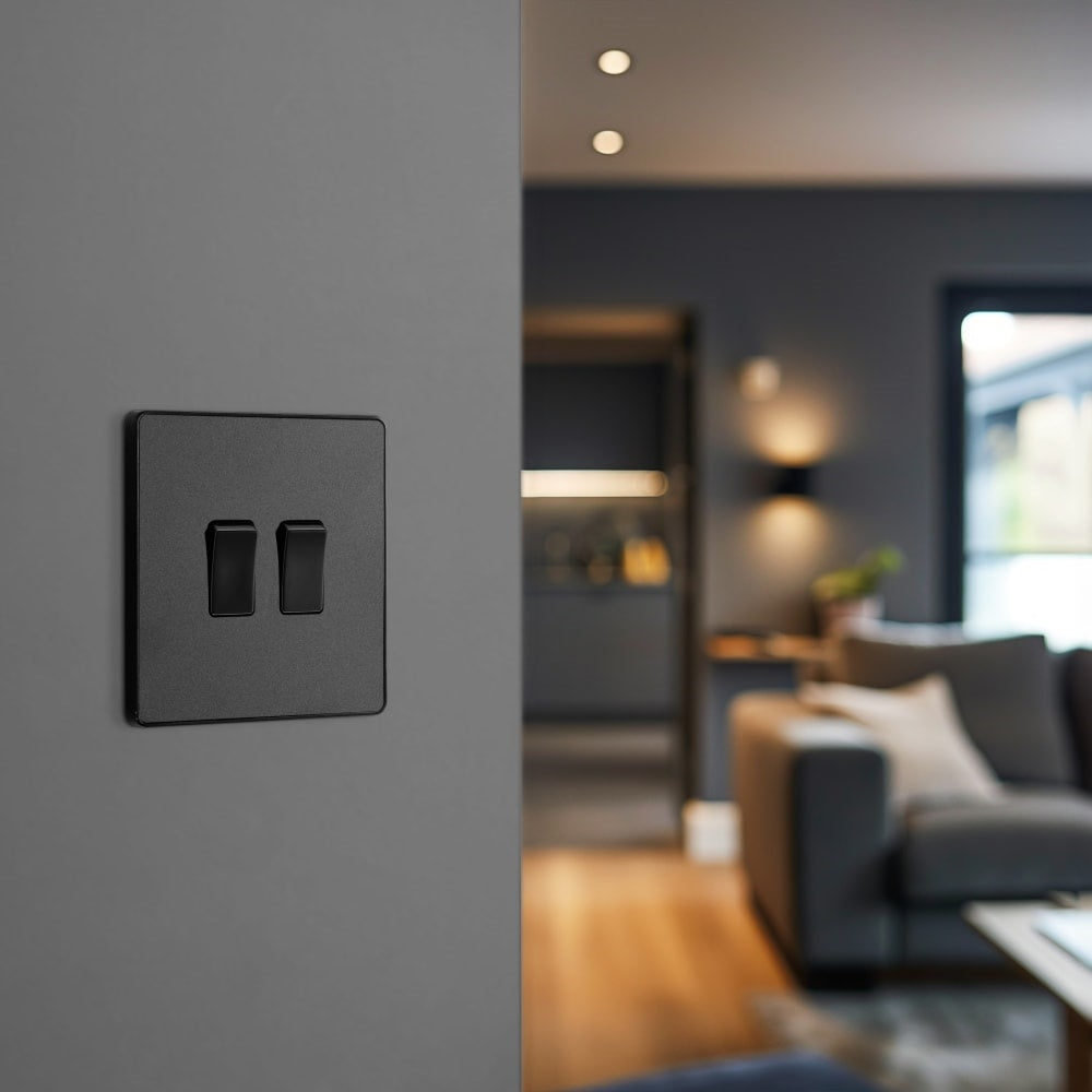 BG Evolve Polycarbonate Matt Black 2G Light Switch PCDMB42B | The