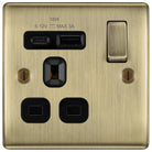 Nexus Metal Antique Brass 13A Singe USB Socket with 18W A & C Ports NAB21UAC18B available from The Switch Depot