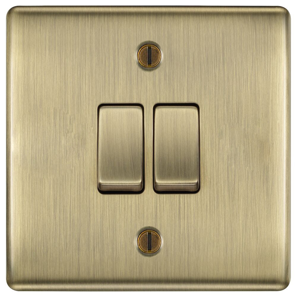 Nexus Metal Antique Brass 2G Intermediate Light Switch NAB2GINT available from The Switch Depot