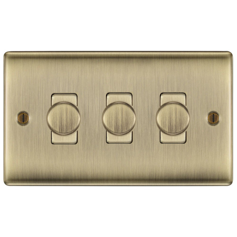 Nexus Metal Antique Brass 3G Dimmer Switch NAB83 available from The Switch Depot
