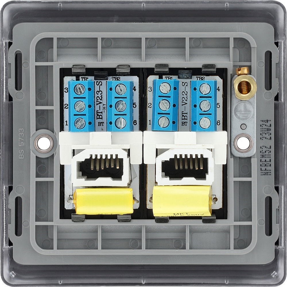 Spare Socket Nexus Metal Matt Black Double Secondary Telephone Socket NFBBTS2B