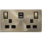 Click Deco Antique Brass Double USB A+C Socket VPAB586BK available from RS Electrical Supplies