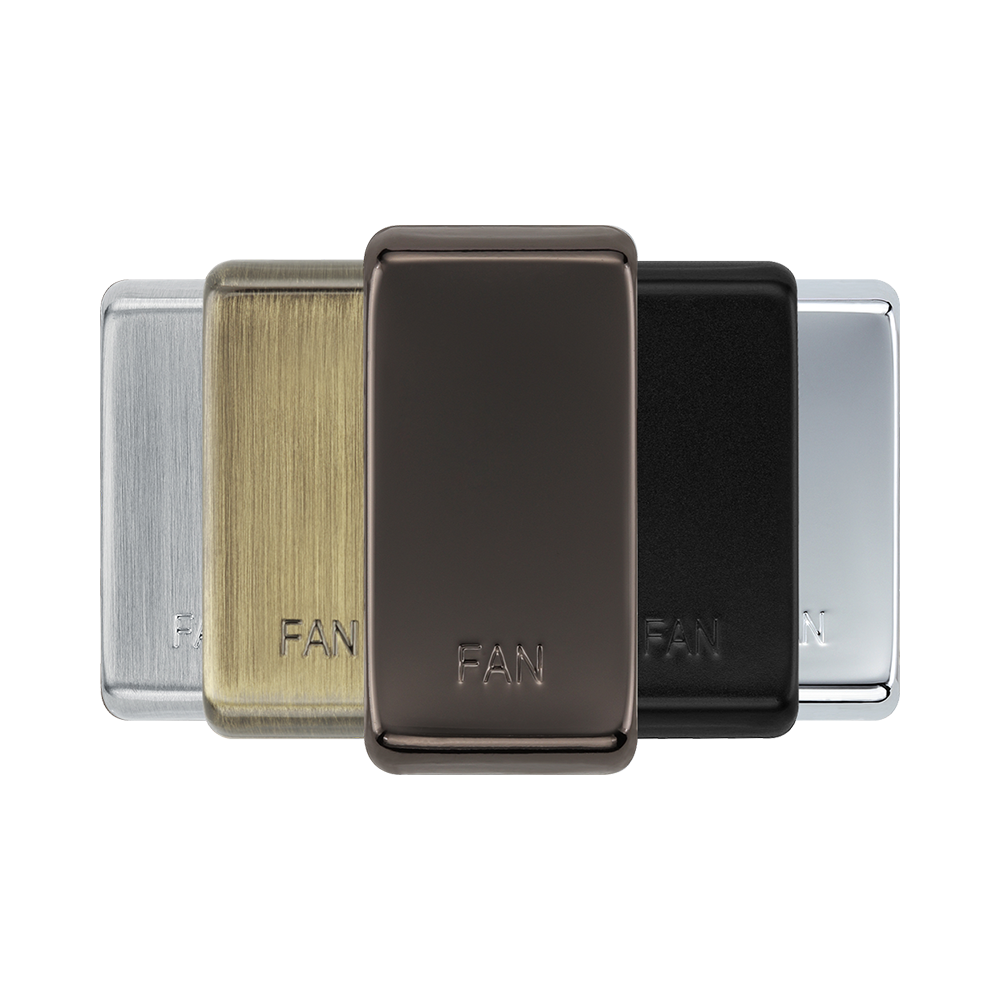BG Grid Black Nickel fan engraved rocker cap colour range with Black Nickel at the front