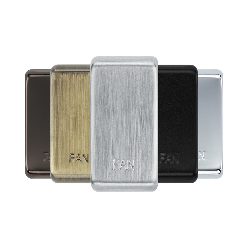 BG Grid Brushed Steel fan engraved rocker cap colour range with Brushed Steel at the front