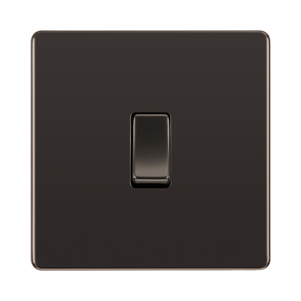 Front view of BG Nexus Screwless Black Nickel 1G 2W Light Switch