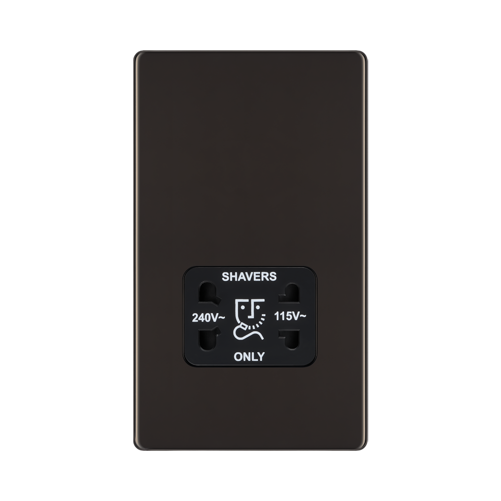 Front view of BG Nexus Screwless Black Nickel Shaver Socket