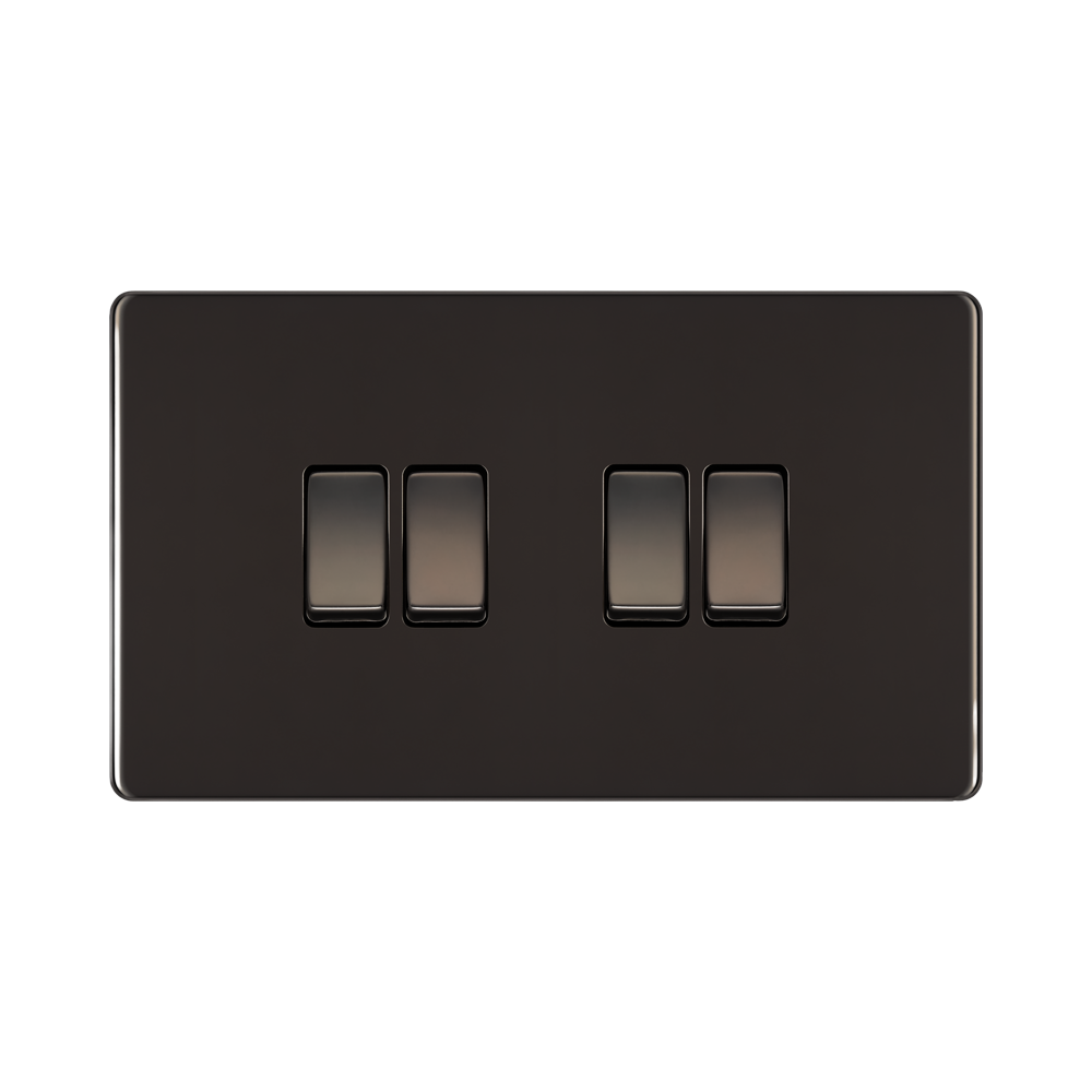 Front view of BG Nexus Screwless Black Nickel 4G 2W Light Switch
