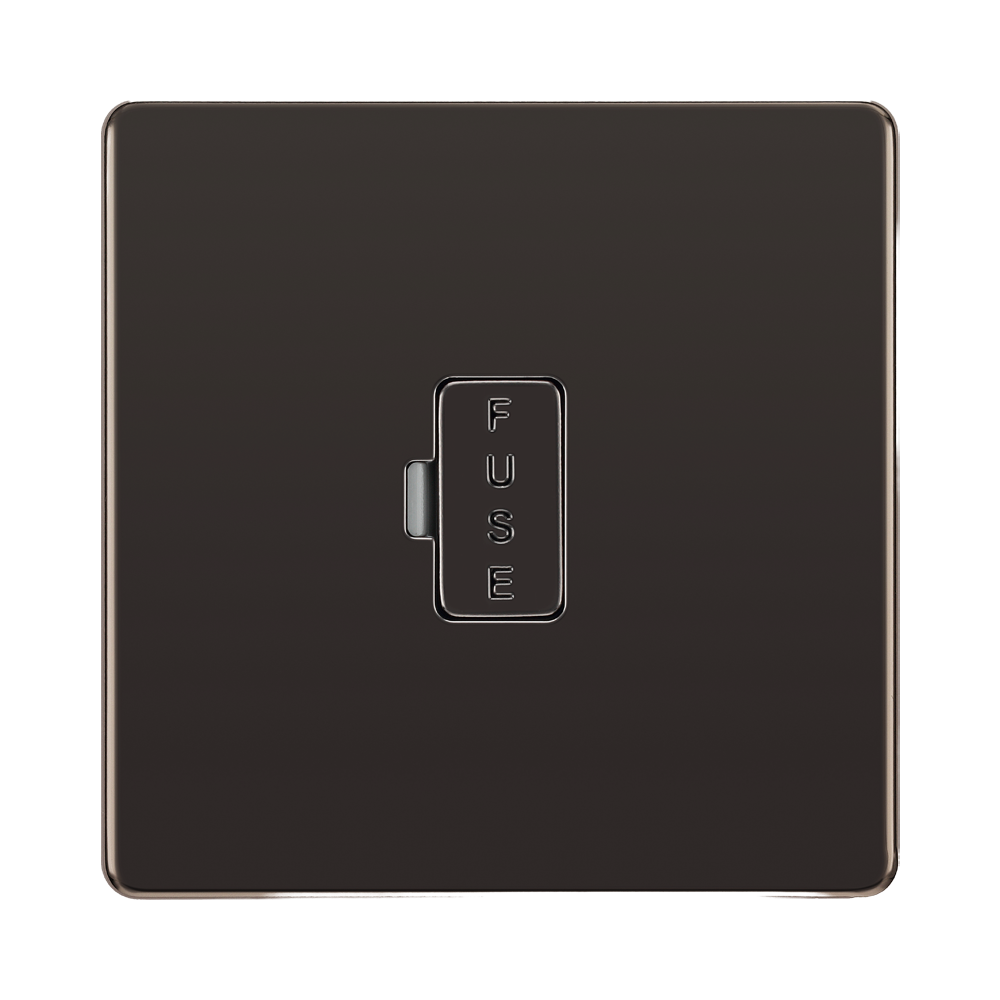 Front view of BG Nexus Screwless Black Nickel 13A Unswitched Spur