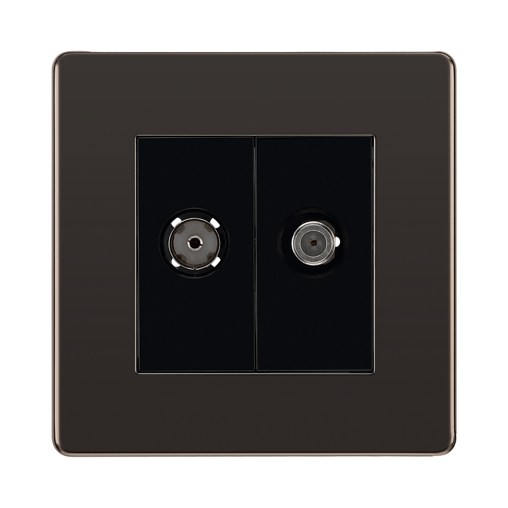 Front view of BG Nexus Screwless Black Nickel TV & Satellite Socket FBN65B