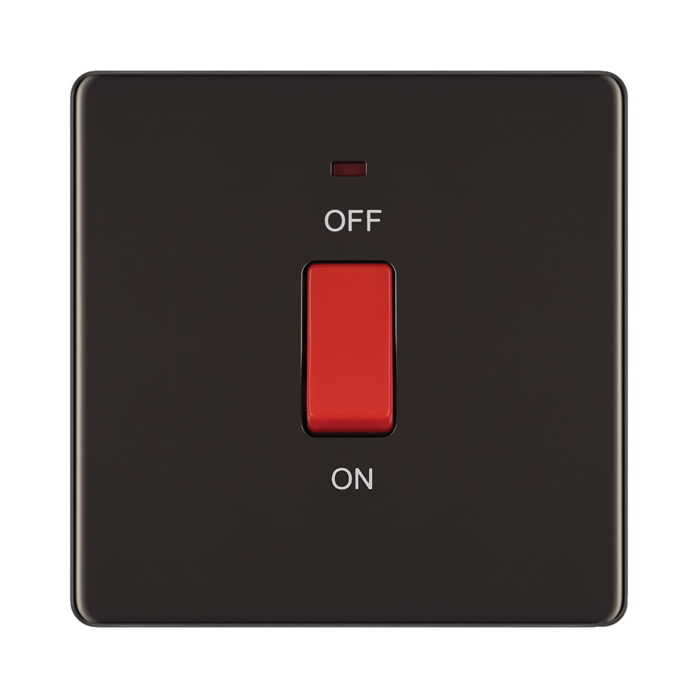 Front view of BG Nexus Screwless Black Nickel 45A Cooker Switch