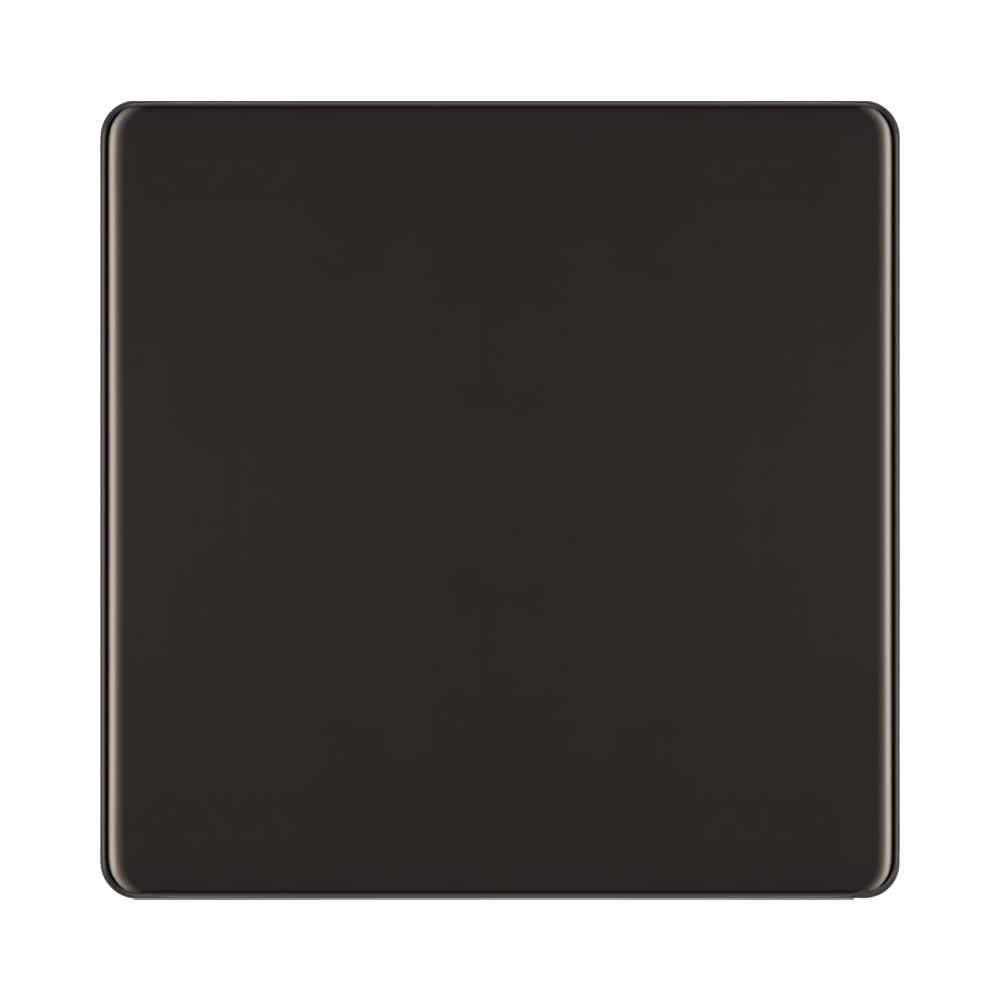 Front view of BG Nexus Screwless Black Nickel Single Blank Plate