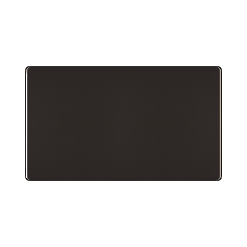 Front view of BG Nexus Screwless Black Nickel Double Blank Plate