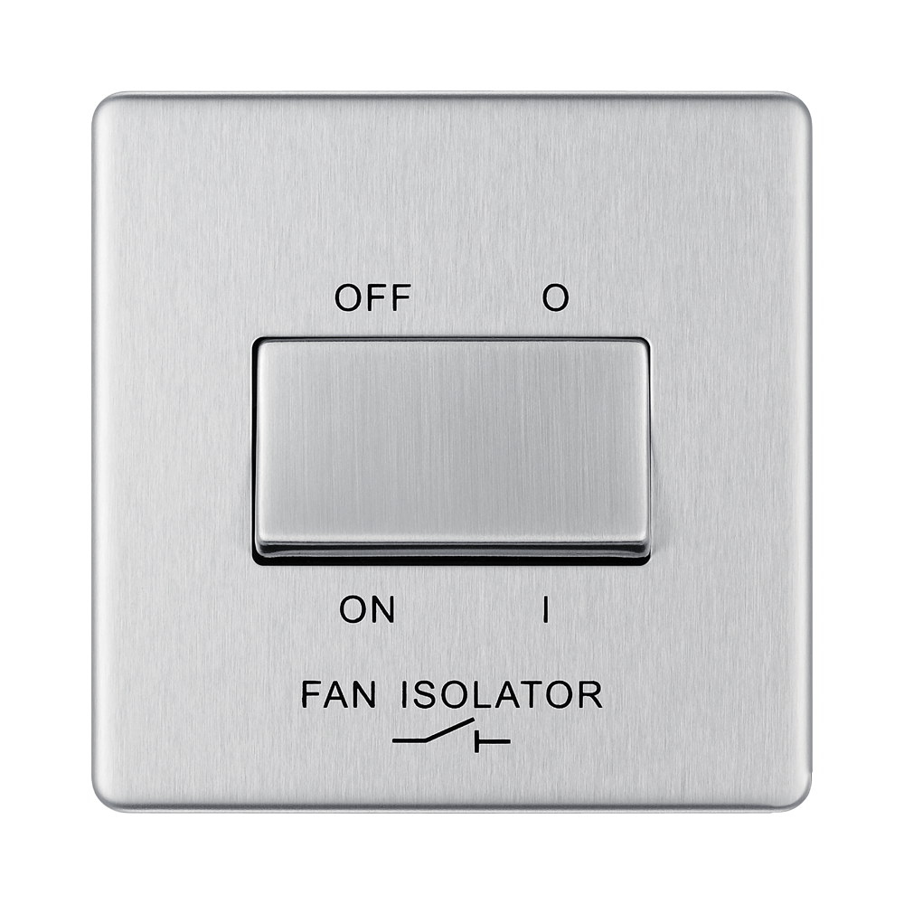 Front view of BG Nexus Screwless Brushed Steel Fan Isolator Switch