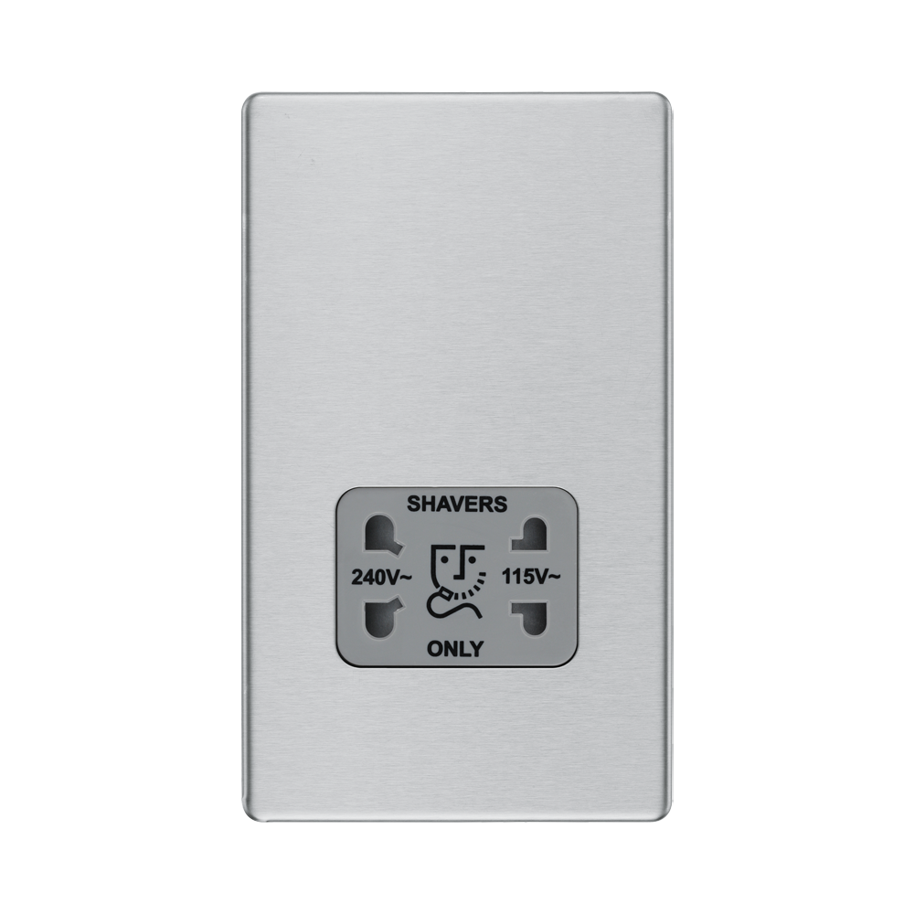 Front view of BG Nexus Screwless Brushed Steel Shaver Socket