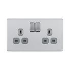 Front view of BG Nexus Screwless Brushed Steel 13A Double Socket