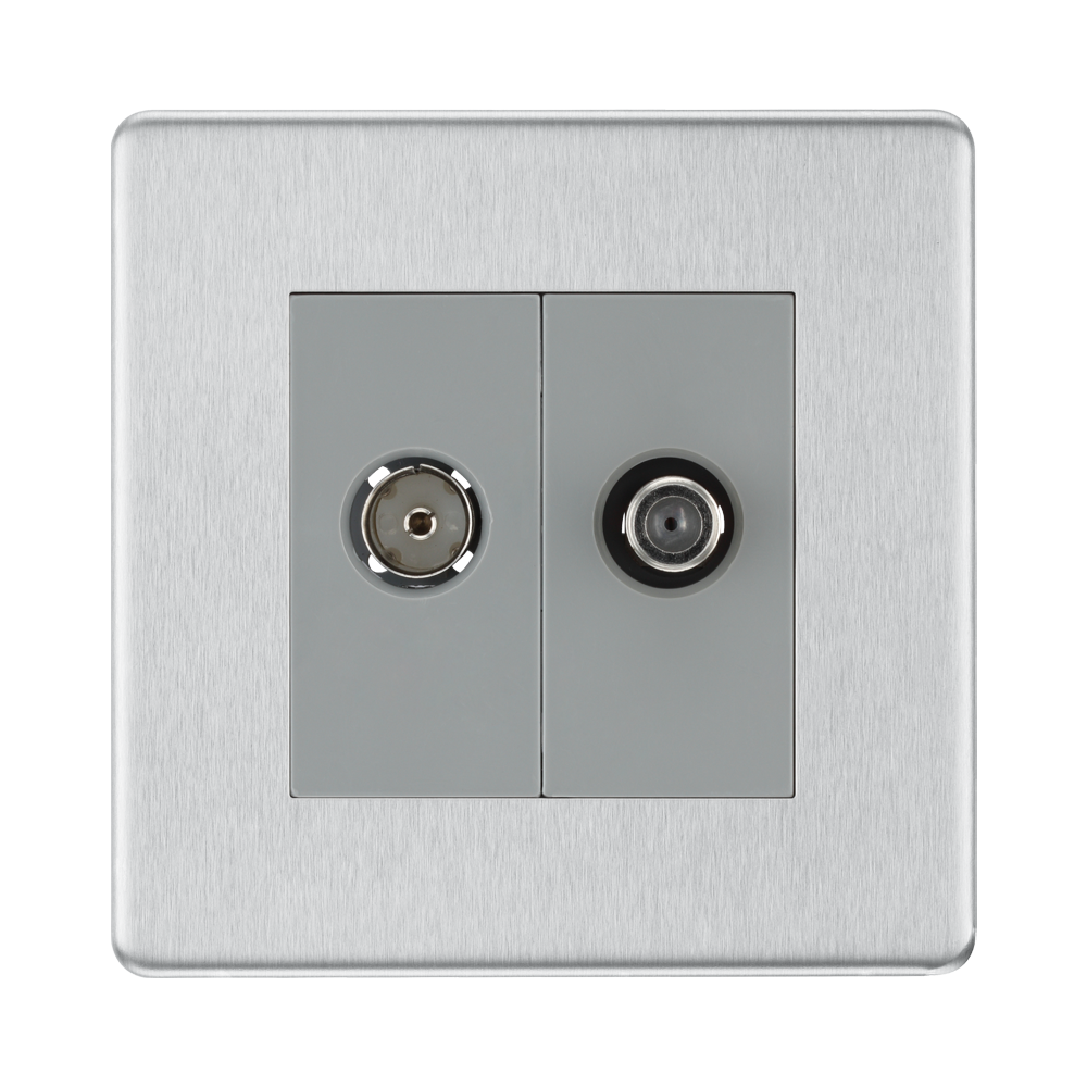 Front view of BG Nexus Screwless Brushed Steel TV & Satellite Socket FBS65G