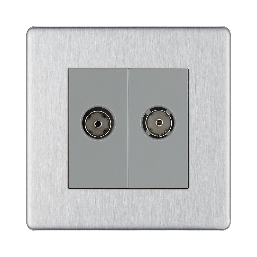 Front view of BG Nexus Screwless Brushed Steel TV & FM Socket FBS66G