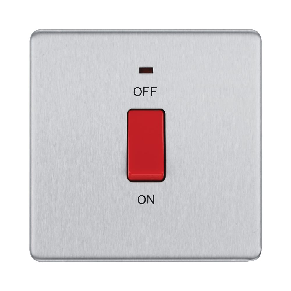 Front view of BG Nexus Screwless Brushed Steel 45A Cooker Switch