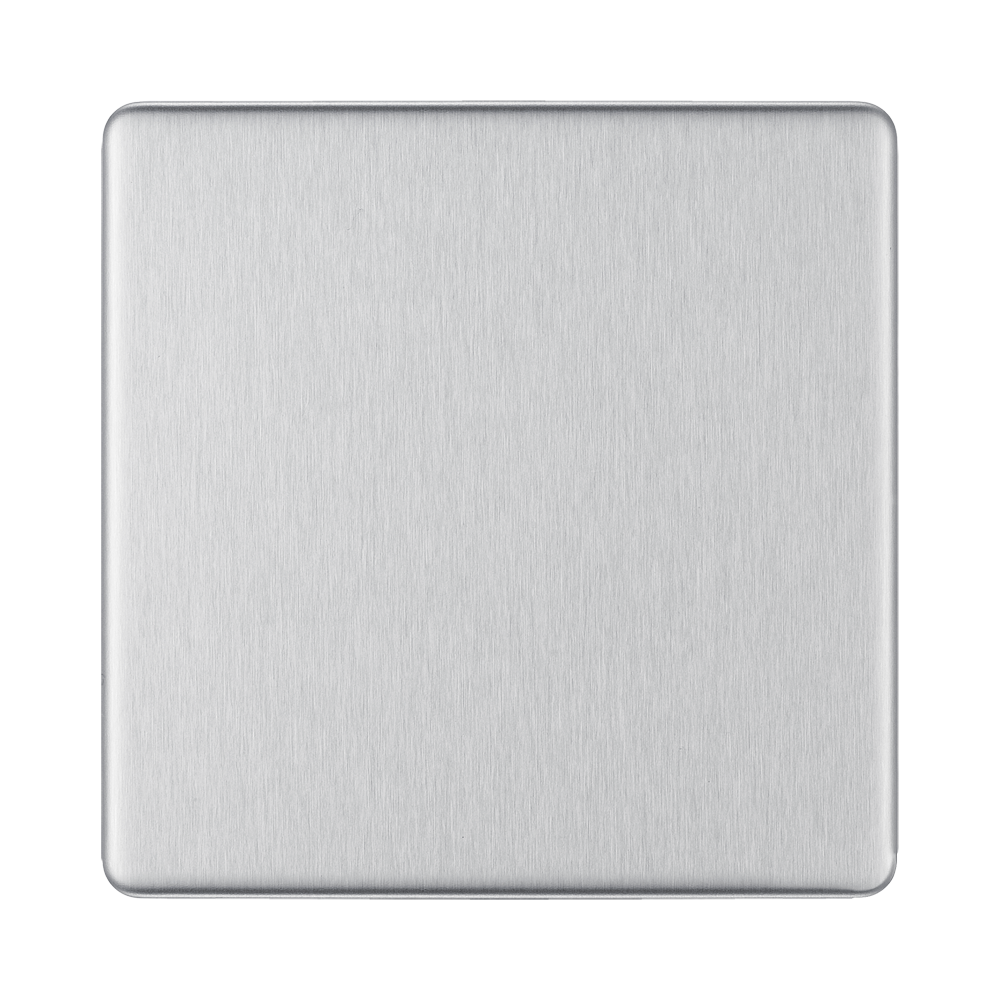 Front view of BG Nexus Screwless Brushed Steel Single Blank Plate