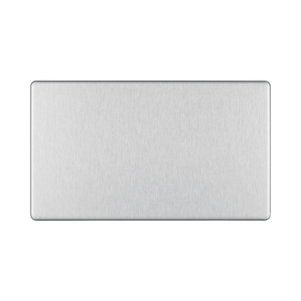 Front view of BG Nexus Screwless Brushed Steel Double Blank Plate