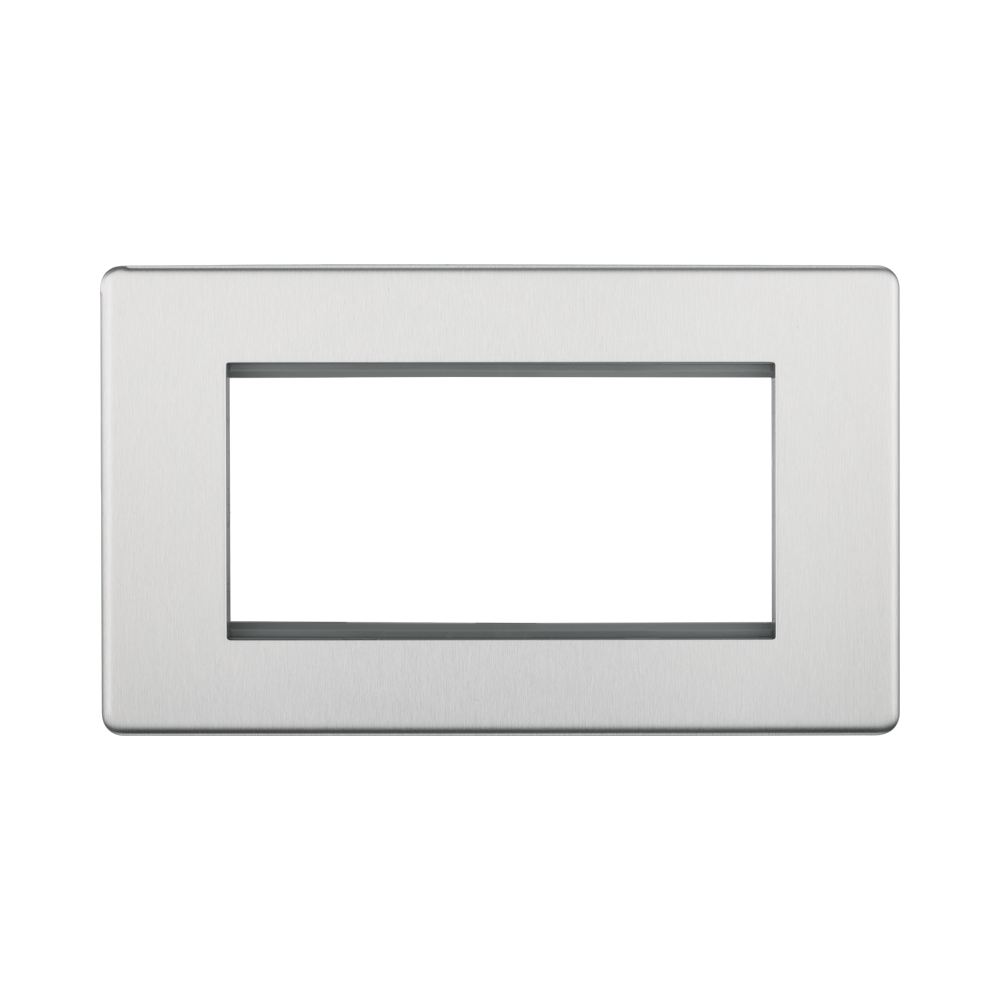 Front view of BG Nexus Screwless Brushed Steel 4G Euro Plate