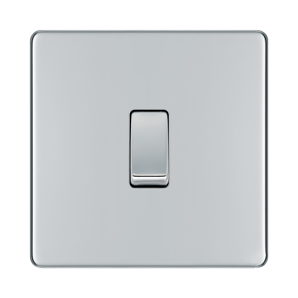 Front view of BG Nexus Screwless Polished Chrome 1G 2W Light Switch