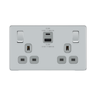 Front view of BG Nexus Screwless Polished Chrome 13A Double USB Socket 22W A+C Ports