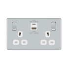 Front view of BG Nexus Screwless Polished Chrome 13A Double USB Socket 22W A+C Ports