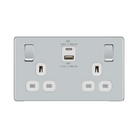 Front view of BG Nexus Screwless Polished Chrome 13A Double USB Socket 45W A+C Ports