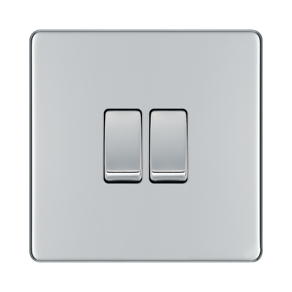 Front view of BG Nexus Screwless Polished Chrome 2G Intermediate Light Switch FPC2GINT