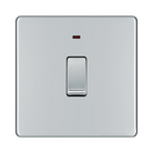 Front view of BG Nexus Screwless Polished Chrome 20A Double Pole Switch with Neon