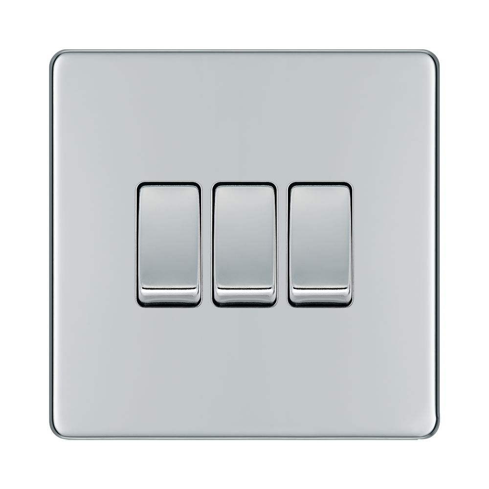 Front view of BG Nexus Screwless Polished Chrome 3G 2W Light Switch