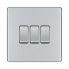 Front view of BG Nexus Screwless Polished Chrome 3G 2W Light Switch