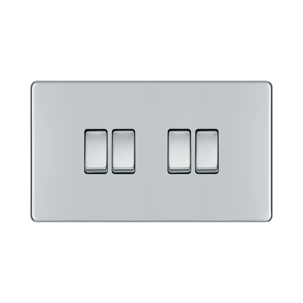 Front view of BG Nexus Screwless Polished Chrome 4G 2W Light Switch