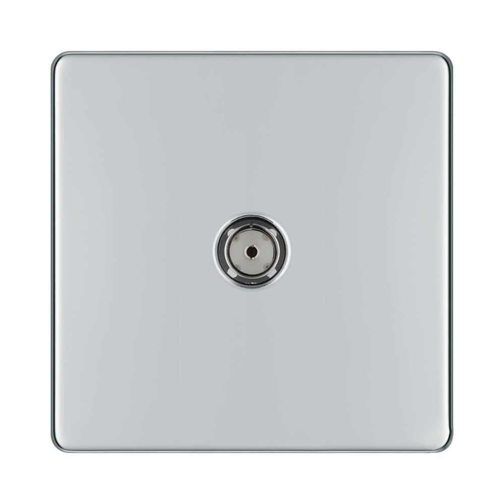 Front view of BG Nexus Screwless Polished Chrome Co-axial Socket