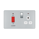 Front view of BG Nexus Screwless Polished Chrome Cooker Switch with 13A Socket