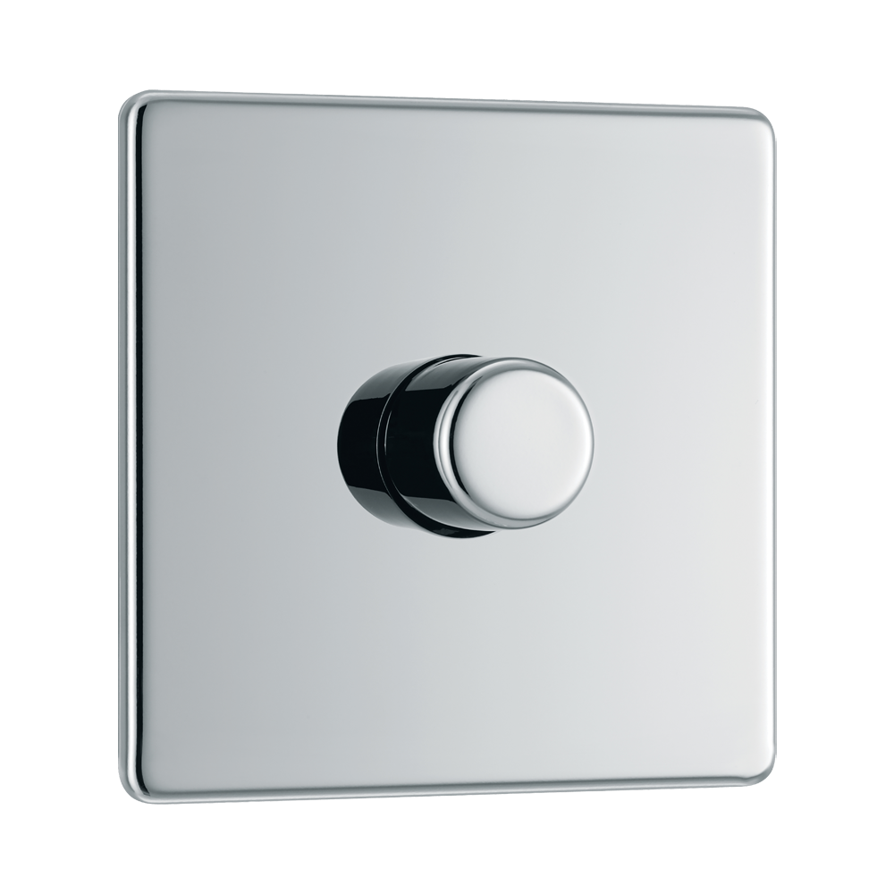 Front view of BG Nexus Screwless Polished Chrome 1G Dimmer Switch