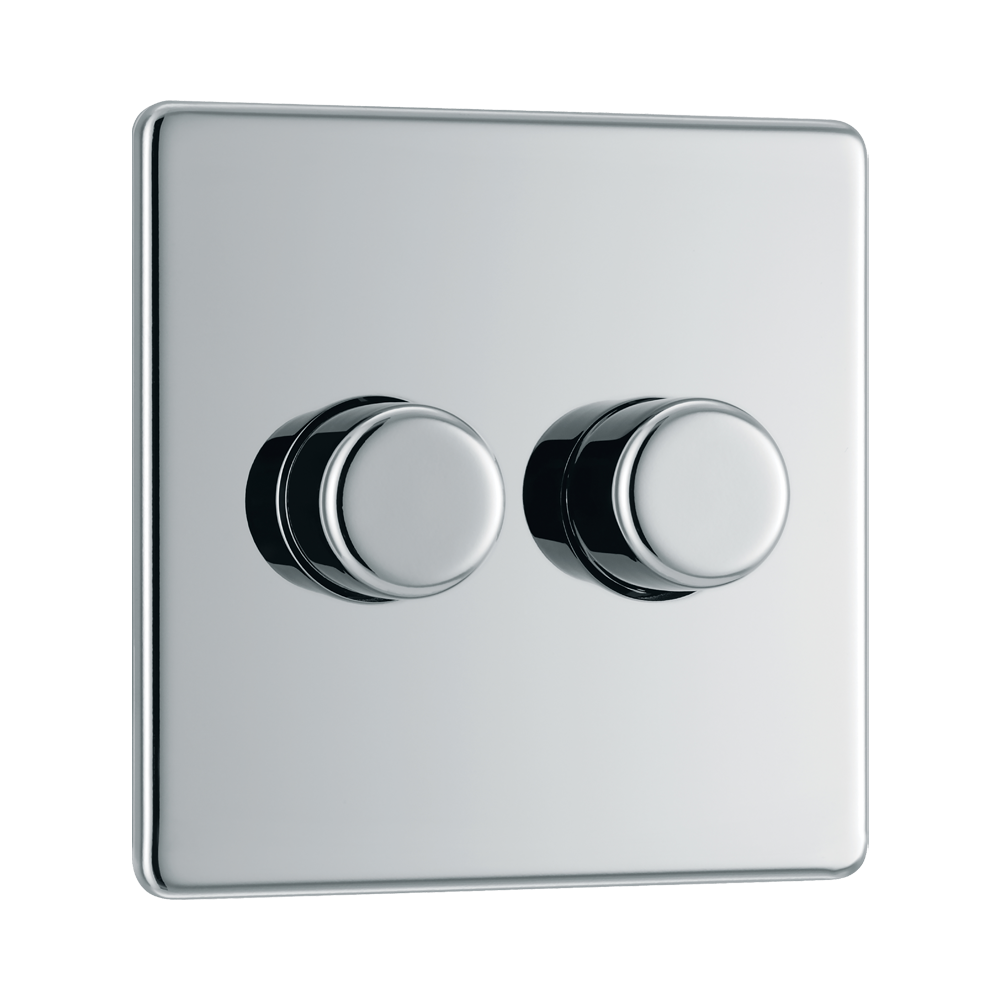 Front view of BG Nexus Screwless Polished Chrome 2G Dimmer Switch