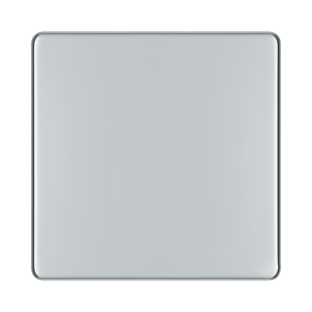 Front view of BG Nexus Screwless Polished Chrome Single Blank Plate