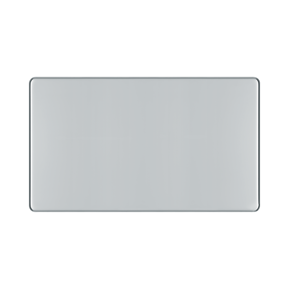 Front view of BG Nexus Screwless Polished Chrome Double Blank Plate