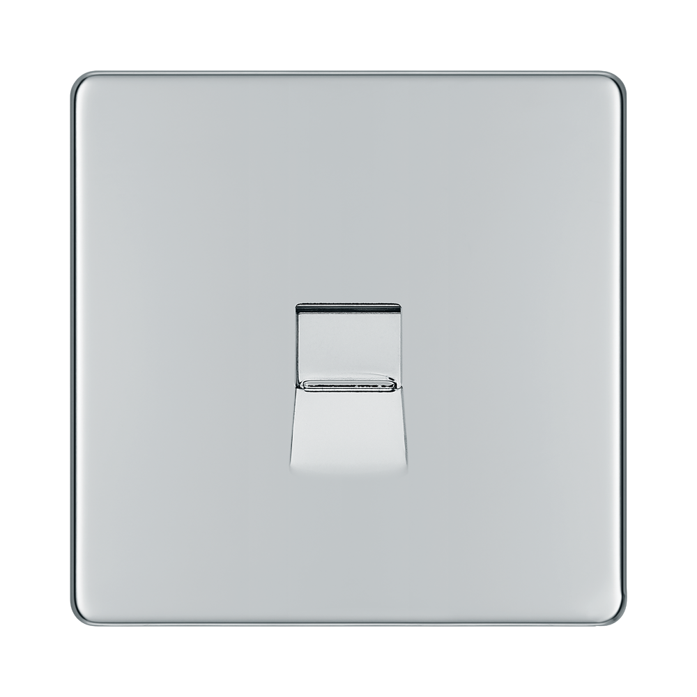 Front view of BG Nexus Screwless Polished Chrome Master Telephone Socket