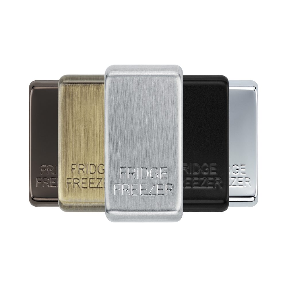 BG Grid Brushed Steel fridge freezer engraved rocker cap colour range with Brushed Steel at the front