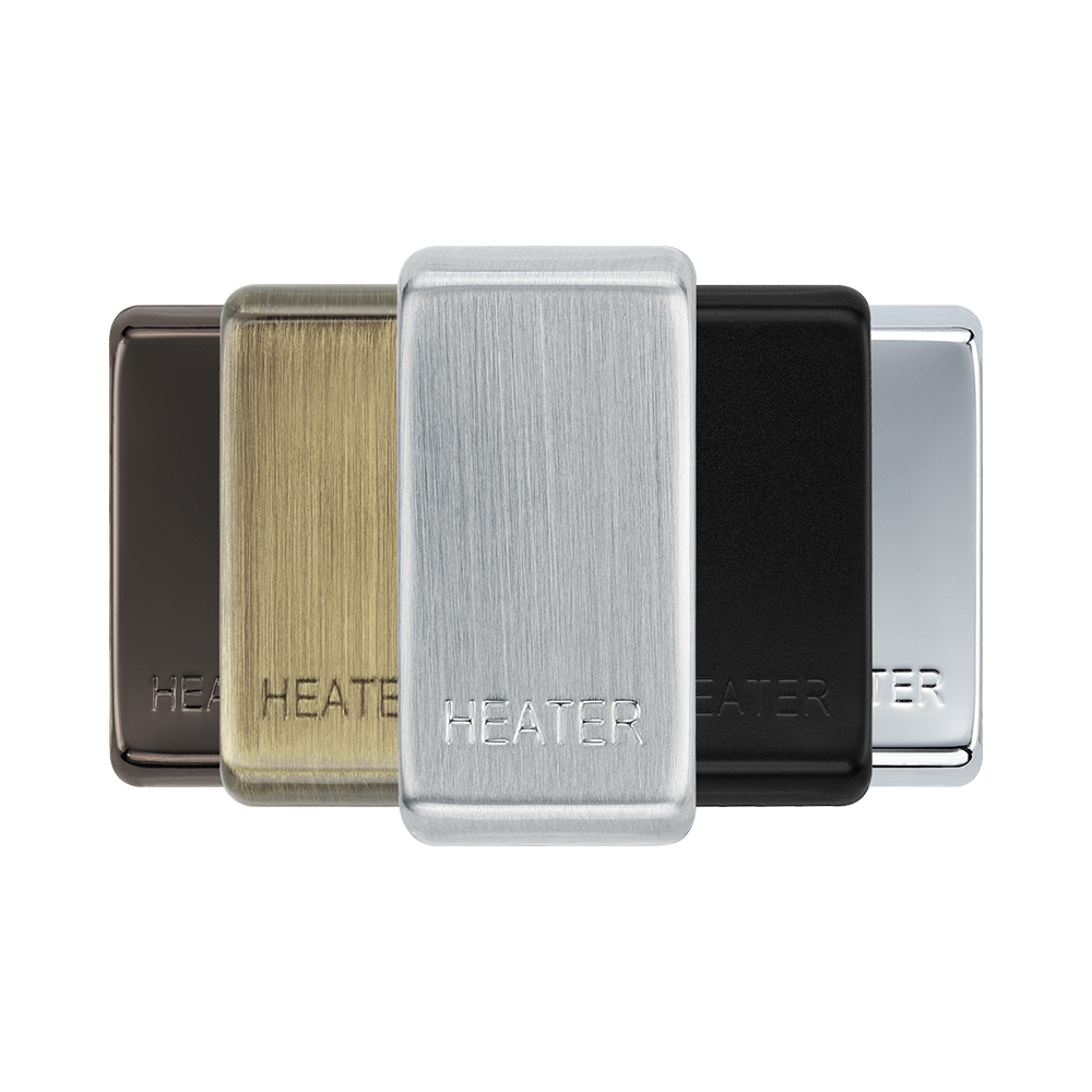 BG Grid Brushed Steel heater engraved rocker cap colour range with Brushed Steel at the front
